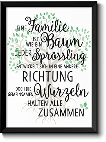 OWLBOOK Geschenk Oma und Opa Geschenke - Bild mit Spruch Familie ist wie ein Baum A3 Format im schwarzem Rahmen - Geschenk Ideen für Oma und Opa Weihnachtsgeschenke Ostergeschenke Oma und Opa