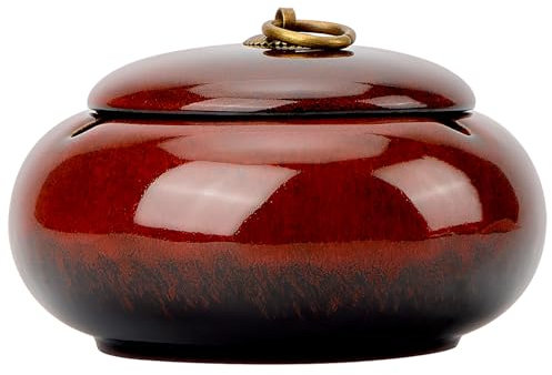 Großer Aschenbecher mit farbiger Glasur – winddicht und regendicht für den Außenbereich – tragbarer Aschenbecher mit Metall-Hebering-Deckel – dekorativ (rot)