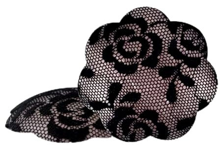 Cache Tétons en Silicone Couverts de Dentelle Sexi, Réutilisables Lavable et Doux (8cm, Pétale), 2 Paires & Élégante Boîte de Rangement, Couvre Mamelons Seins Adhésifs (Noir Intense)