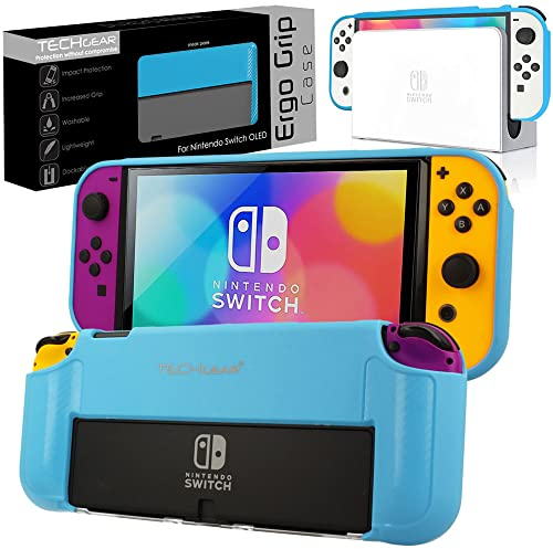 TECHGEAR Switch OLED Custodia, Cover protettiva morbida da utilizzare sulla console Nintendo Switch OLED con impugnature imbottite integrate [Leggere, Resistenti e Flessibili] - Blu