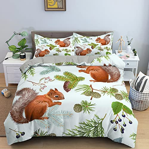 LSYW Bettwäsche 135x200 Cyan EichhöRnchen Bettbezug mit Reißverschluss Schließung für Kinder Mädchen Weicher Atmungsaktive Mikrofaser Bettwäsche-Set + 2 Kopfkissenbezug 80x80 cm