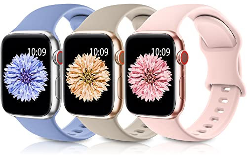 Higgs 3 Pezzi Cinturini Compatibile con Cinturino Apple Watch 40mm 41mm 38mm Donna e Uomo, Bracciale Sportivo in Silicone Morbido per iWatch Series (42mm 10) 9 8 7 SE 6 5 4 3 2 1, Blu Nebbia