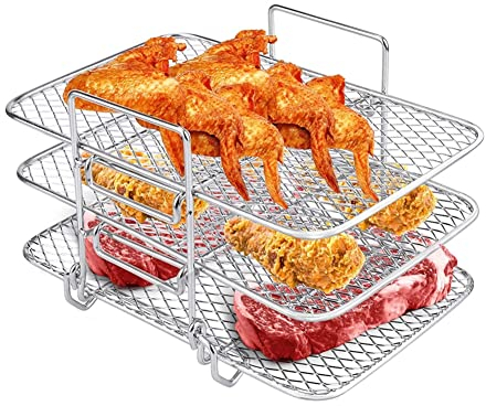 Grillrost Dehydrate Rack für Heißluftfritteusen kompatibel mit Ninja Dual Airfryer, Multifunktional Zubehör für Heißluftfritteusen, Stainless Dampfgarer Edelstahl Steel Ständer with 3 Layers