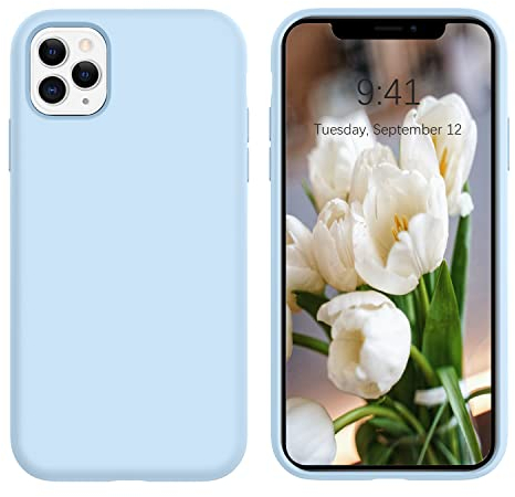 DOMAVER Liquid Silikon Hülle für iPhone 11 Pro, Handyhülle iPhone 11 Pro 5.8'' Case Ultra Dünne Rundumschutz mit Weichem Microfiber-Innenfutter Stoßfeste Kratzfest Schutzhülle, Hellblau