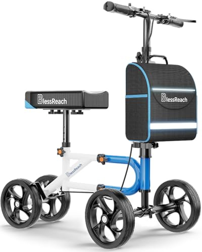 Knie-Roller, Knie-Scooter für Erwachsene für Fußchirurgie, Knielaufhilfe bei Fußverletzungen, kompakte Krücken-Alternative mit Dual-Bremssystem (blau)