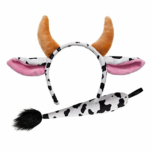 jokeshop Cow Set (Ears with Horns & Tail) Adults Bull Ram Farmyard Animal Headband Accessory Nativity World Book Day Fancy Dress