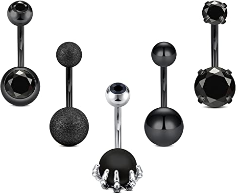 JFORYOU Bauchnabelpiercing 5 Stück CZ Glänzend Bauch Nabel Piercing Ring Chirurgenstahl Bauchnabelpiercing für Frauen