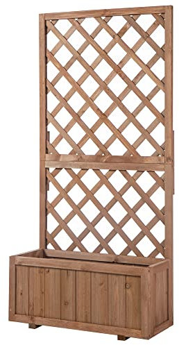 Outsunny Planter avec Trellis - bac à Fleurs - jardinière autoportante - dim. 72,5L x 31,5l x 149,5H cm Inserts d'irrigation Inclus Bois de Sapin pré-huilé