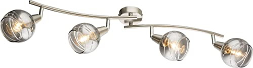 Trango 4-flg. 1010-48SD Edelstahl-Optik Deckenleuchte schwenkbar *WOW* inkl. 4x 3-Stufen dimmbar LED-Leuchtmittel 3000K warmweiß Deckenlampe mit Design rauchigen Glasschirmen Wohnzimmer Deckenstrahler