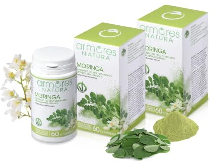 Armores Natura Integratori Alimentari, Moringa, Integratore con Foglie e Semi di Moringa, Favorisce l'Equilibrio del Peso Corporeo ed il Metabolismo dei Lipidi, Vegano, 2 Pack da 60 Compresse