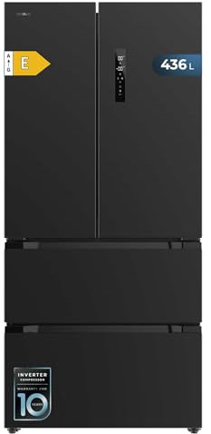 Cecotec Französischer Tür-Kühlschrank Bolero CoolMarket FD 436 Dark E. Inverter Plus Kompressor, Französischer 4-Tür-Kühlschrank Dark 183x84cm, 510L, No Frost, Energieklasse E, Metal Cooling