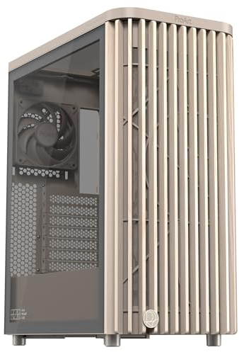 ASUS ProArt PA401 Wood Edition ATX-Gehäuse mit Platte aus gehärtetem Glas, kompatibel mit 314 mm GPUs, kompatibel mit 240-mm-Radiatoren, Zwei 160-mm-Lüfter, abnehmbare PSU-Halterung, Beige