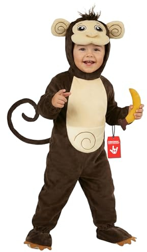 Morph Disfraz Mono Bebe, Disfraz Monito Halloween Bebe | Pijama de Peluche Marrón, Capucha con Orejas 3D, Cola & Plátano, Perfecto para Halloween, Ideal para Juegos de Rol