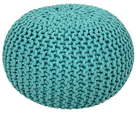Fides Sitzhocker Strickhocker aus Baumwolle Grobstrick Optik handgefertigt nutzbar als Bodenkissen & Sitzpouf 45 cm Ø Mint