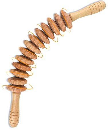 Coriver Massageroller Roller mit Griff, 42.5 cm MassagegeräT Faszienrolle Holz, Anti Cellulite Massagegerät Maderotherapie Set Massageroller für Lymphdrainage Beine Nacken RüCken KöRper