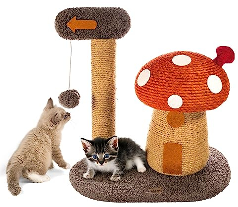 WANEKA - Seta Rascador para Gatos (Rojo) - Rascador con Forma de Seta, Hecho de Cuerda y Madera, Original, Divertido, le encantará a tu Gato