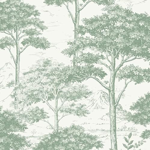 Grandeco Etched Tree Toile Textured Wallpaper, Sage Green
