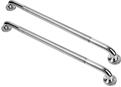 Miluoou Lot de 2 poignées antidérapantes pour douche - 81,3 cm - En acier inoxydable SUS 304 chromé - Barre d'équilibre moletée pour salle de bain - Support de main courante de sécurité - Pour