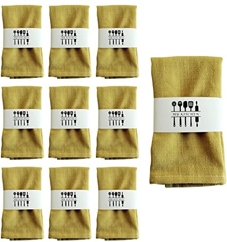 10 Stück Leinen Servietten, Natur Baumwolle Leinenservietten, 40x 40cm Nachhaltige Stoffservietten, Tischdekoration für Küche Esstisch Abendessen Cafe Restaurant Party Hochzeit Geburtstag (Gelb)