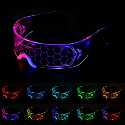 Oziral Cyberpunk LED Lunettes 7 Couleurs 4 Modes Lunette Lumineuse Lunette Futuriste Lunette Led pour Fête Lunettes Néon pour Soirée Fête Discothèque, Concert, Costume,Cosplay