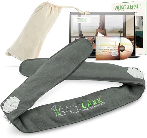 BACKLAXX ® Akupressur Stirnband gegen Migräne und Kopfschmerzen. Akupunktur Kopfband, Kopfmassagegerät mit Tasche zur Kopfmassage. Head Massager zur Entspannung, Beauty Stirnband grau
