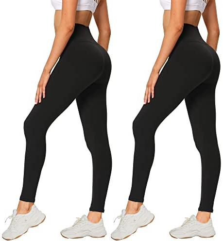 AMIYOYO 2er Pack Leggings für Damen High Waist Leggins Blickdicht Elastische Bauchweg Hosen Weiche Sporthose für Yoga Fitness Outdoor Freizeit(Schwarz*2,3XL=DE56-58)