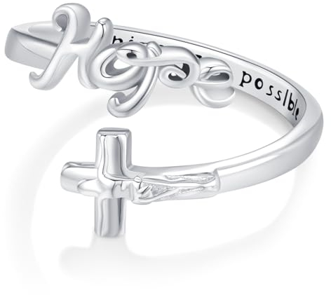 Kreuz Ringe 925 Sterling Silber Ring mit Buchstaben Hope Jesus Ring Ringe Mit Kreuz Damen Ring Damen Schmuck Religiöses Geschenk für Damen Männer Christen