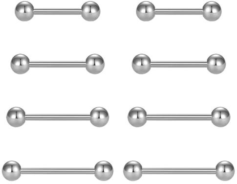 BZKSER 8Stück Piercing Set - Zungenpiercing 14G Chirurgenstahl Straight Barbells Zungenring Nippel Shield Ring Piercing Schmuck Stab 12mm 14mm 16mm 18mm Stablänge Piercing Schmuck