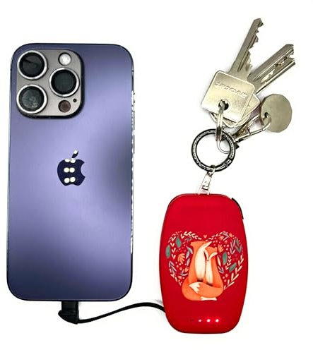 Pulse EMERGENCY Key Ring Mini Power Bank - 2000mah battery charger; small, portable, light, compact, cute, built in output cables for iPhone and Android (eg Samsung) devices/phones (Timeless Red)