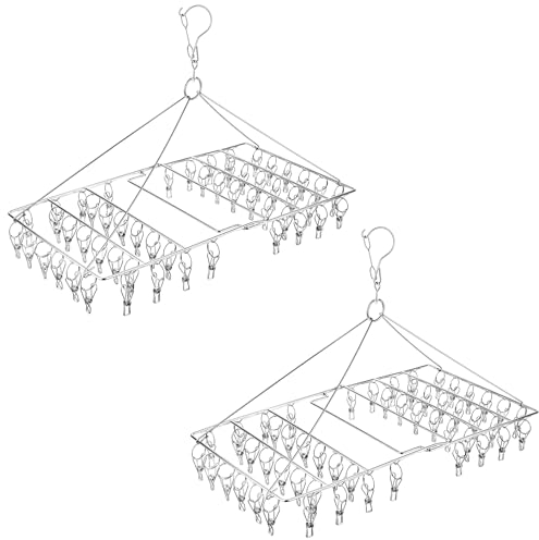 Skroad 2 Stück Große Faltbare Wäscheständer Aus Edelstahl, Metall Wäscheständer für Socken, Windeln, Unterwäsche, Dessous, Hut, Maske, Kräuter (Insgesamt 104 Clips)