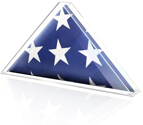 DOFOPO Vitrina para Bandera Militar plegada de 5 x 9.5 pies, Caja de acrílico Transparente para Bandera de entierro de Veteranos, Caja de Sombra de Bandera Triangular para Mesa o Pared