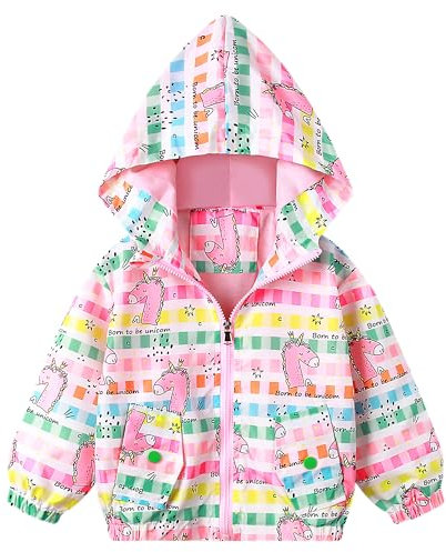 Baogaier Blouson Coupe-Vent Filles Enfant Veste Capuche Manteau Manche Longue Manteaux Printemps Automne Mignon Coloré Cheval écossais Imprimé Légers Respirant Doublure Zipper Outwear Bébé 2-3 Ans