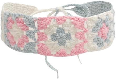 ZLYC Damen Gestrickt Stirnband Mädchen Retro Breit Strick Haarband(Geblümt Rosa),Einheitsgröße