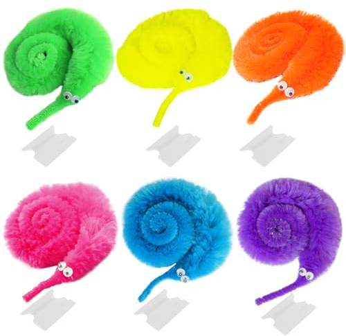 Cuackamily 6 Stück Wurm Spielzeug, Fuzzy Wurm Spielzeug, Magic Twisty Fuzzy Worm Wackeln Moving Sea Horse Interaktives Katzenspielzeug für Kinderparty-Füllartikel Geburtstagsgeschenk (Farben Zufällig)