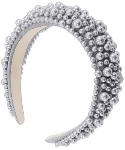 scicent Haarreifen Funkelnde Perlen Haarbänder Damen Breit Perle Haarreif Braut Gepolstert Stirnband Kunstperlen Kopfschmuck Hochzeit Haarschmuck für Frauen Mädchen - 28816