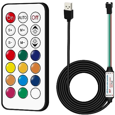 Aroidful Controller LED USB DC 5 V, telecomando wireless RF a 21 tasti, controller LED indirizzabile a 3 pin, WS2812 WS2811 WS2812B Dream Color Strip Lights Controller