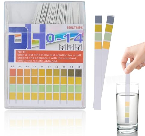 1 Schachtel mit 100 Stück Säure-Base-Testpapier (PH Wert Teststreifen 0-14) Premiumprodukt Großer Testbereich PH Teststreifen Wassertest Testet Ihr Wasser auf Nitrat & Nitrit PH & Alkalinität