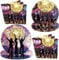 Disco Thema Party Geschirr Set - 70er 80er 90er Jahre Tanzthema Geburtstag Dekorationen Supplies für 10 Gäste (Lila)