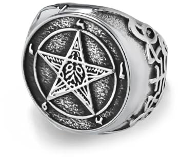 Hasdnker Ring Ringe Damen Bijouterie Herren 25Mm Vintage Gefallener Engel Luzifer Ring Satan Pentagramm Silber Gold Schwarz Farbe Ring 10 Silber