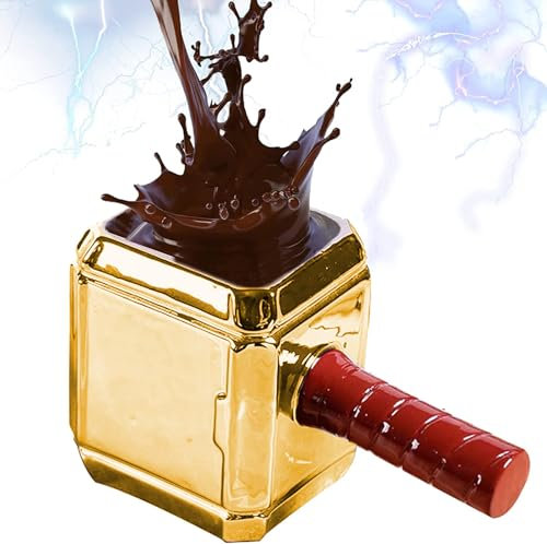 LUCYLANKER Gold Thor Hammer Mug, Funny Shaped Coffee Mug, Marvel Themed 3D Mugs, Ceramic Novelty Gift Cup, Personalised Cartoon Gifts for Men, Ideal for Office Decorations and Collectibles, 600ml