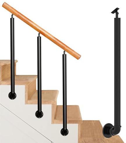 Handläufe für Treppen im Innen- und Außenbereich seitliche Montage von schmiedeeisernen Pfosten Treppengeländer – komplettes Set｜Übergangshandlauf-Streikposten für Loft, Villa，Korridor，Balkon，Terrasse