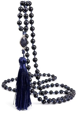 Dsnyu Braccialetti di pietra, braccialetto di perline da uomo collana con nappe elegante alla moda accessori alla moda per compleanno blu scuro 1 pezzo, Pietra