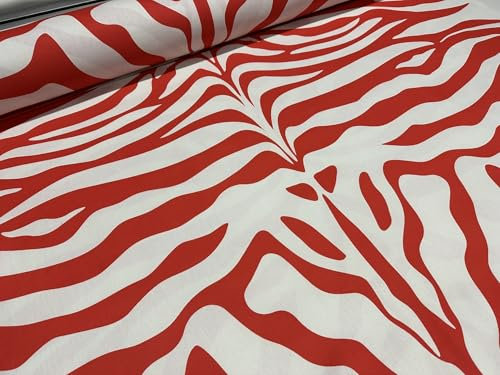 XL-Stoff mit Zebra-Wirbelsäulen-Druck, Tierstreifen, Baumwolle, Möbel, Vorhang, Polster, Heimdekoration, Material – 140 cm breit – Meterware – Rot & Weiß