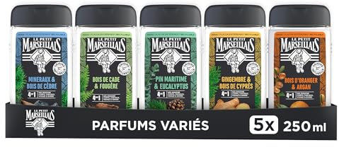 Le Petit Marseillais Gel Douche Homme (lot de 6 flacons de 250 ml) – Formule 4 en 1 corps, cheveux, visage & barbe – 92% d'ingrédients d'origine naturelle et pH neutre (lot de 6 flacons de 250 ml)