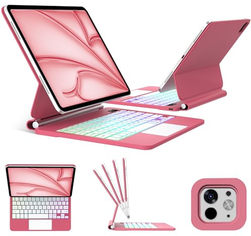FOGARI Magic Keyboard for iPad Air 13 2026 M4/2025 M3/2024 M2 | Magnetic Floating Stand, UK Layout 7 Color Backlit Trackpad Keyboard for iPad Pro 12.9, Red