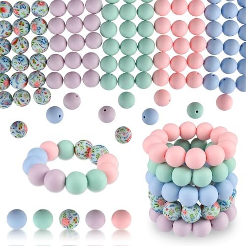 ASTARON 100 Pcs 15mm Silicone Beads for Keychain Making, Light Pink Purple Blue Round Beads for Bracelets Crafts Beadable Pens Decorations Jewelry Making Party Favors Supplies