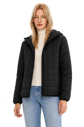Orolay Piumino leggero da donna con cappuccio, ripiegabile, trapuntato, con cerniera, caldo, con tasche
