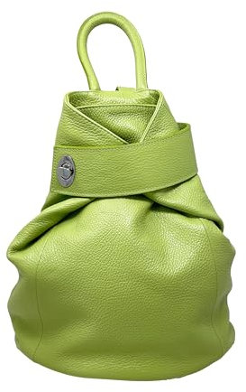 Chicca Borse Borsa Zaino Donna in Pelle Made in Italy 28x35x12 Cm (Verde Lime)