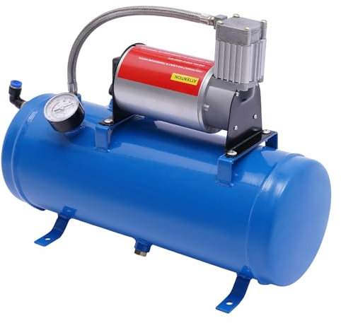 Compresseur d'air électrique avec réservoir de 6 l - Compresseur d'air avec manomètre et tuyau CC 12 V - Compresseur d'air portable - Pression de travail maximale 150 Psi - Bleu