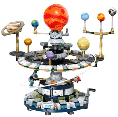 MirthMakers Solar System Mini-Bausatz, 964Teile Sonnensystem Bausteinen | Drehbares Planetarium-Modell aus Bausteinen, 9 bewegliche Planeten mit Rakete Satellit, STEM-Lernspielzeug, Kinder Erwachsene